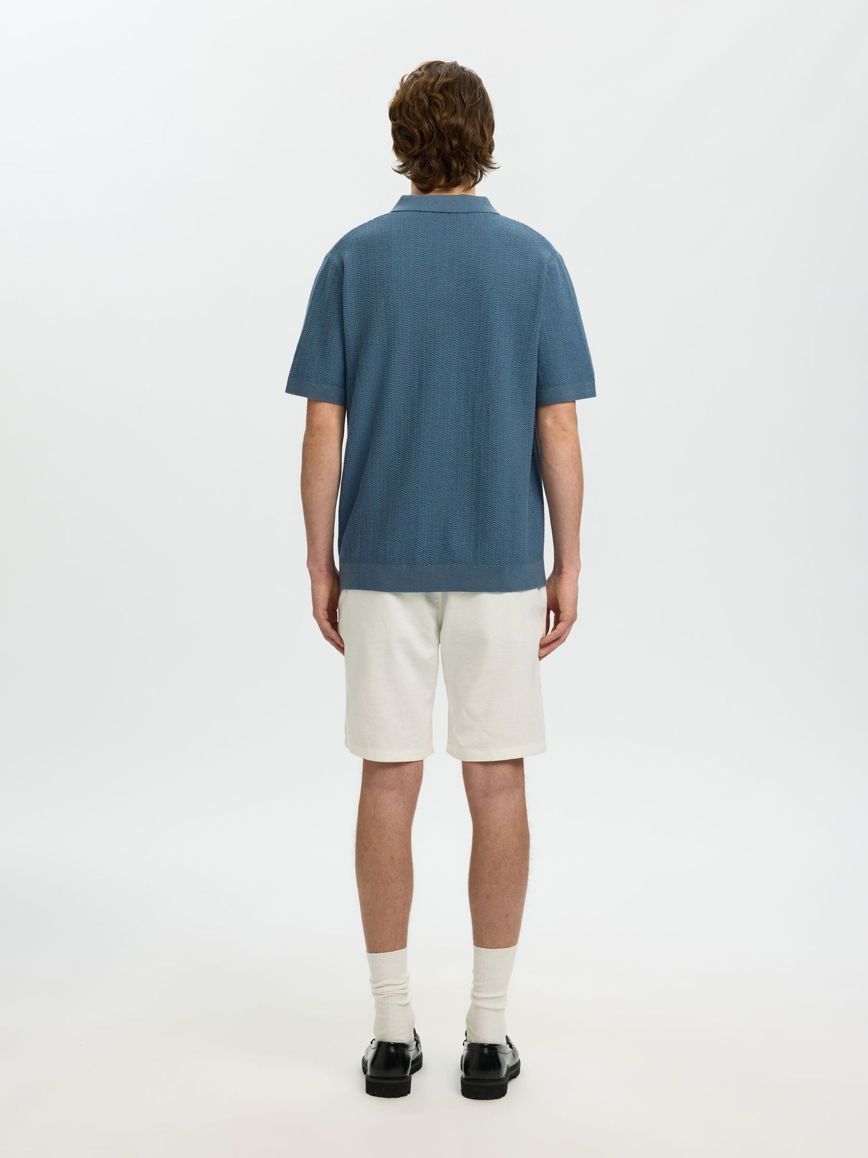LINEN BLEND POLO SHIRT - BLUE MIRAGE