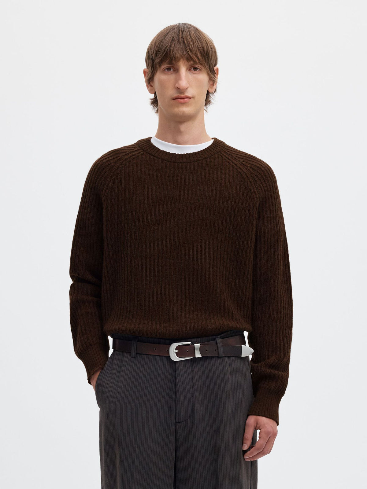100% Cotton Long Sleeve Crewneck Sweater - Tawny Port