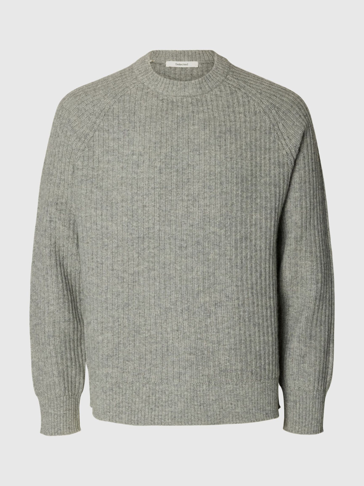 100% Cotton Long Sleeve crewneck Sweater - Light Grey Melange