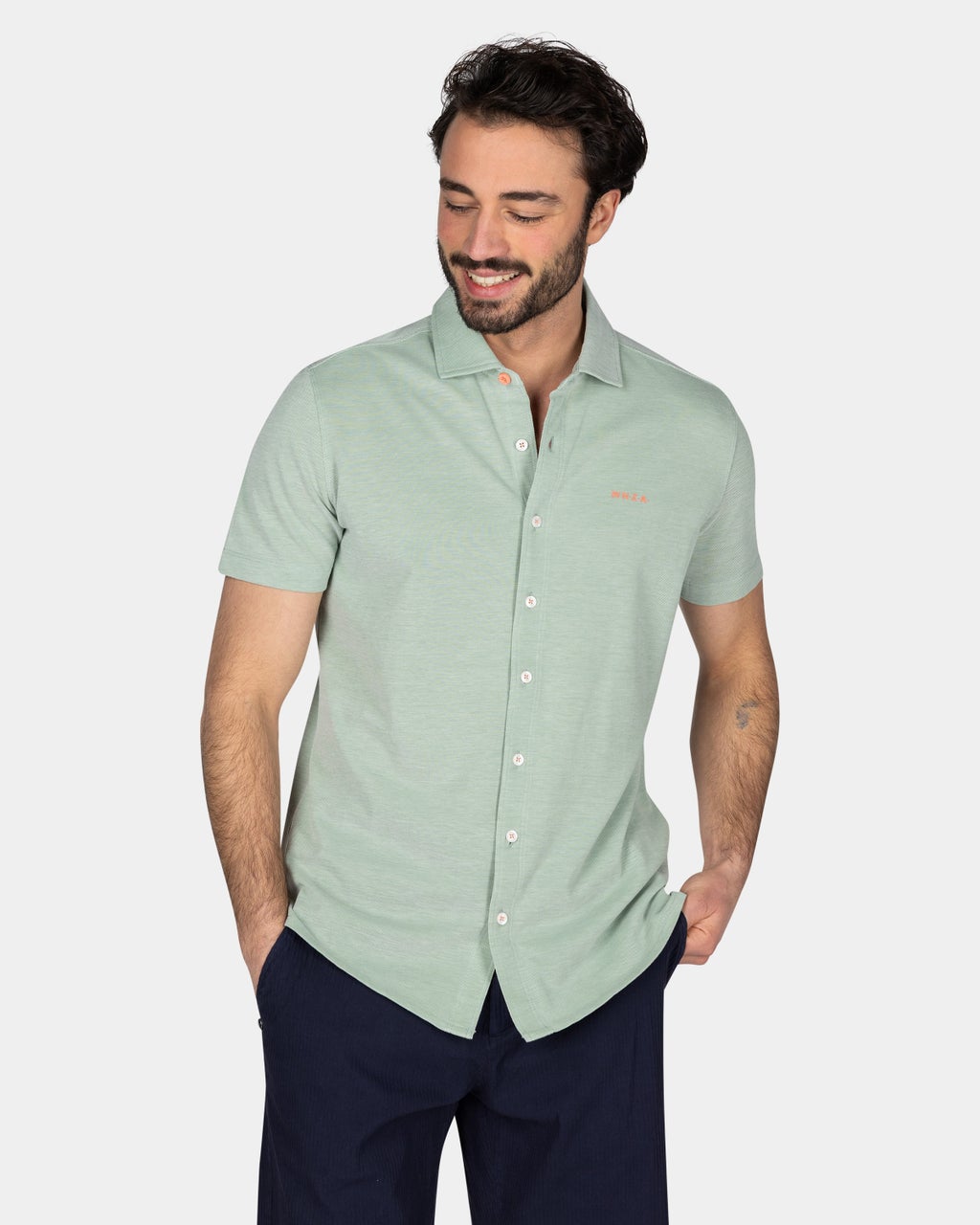LIGHT GREEN SHIRT WITH SHORT SLEEVES