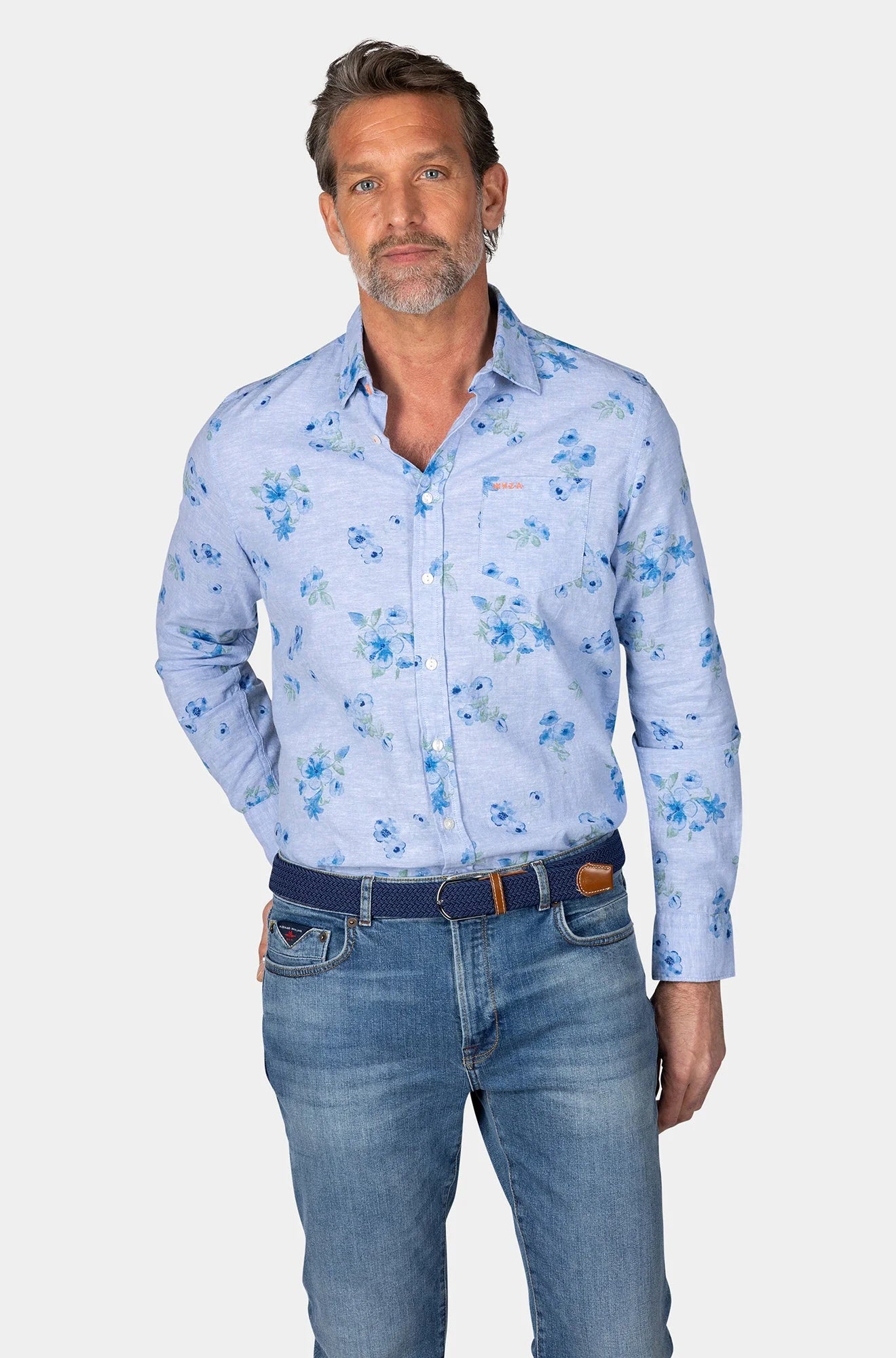 LONG SLEEVED LIGHT BLUE SHIRT WITH FLOWERS - LIGHT BLUE