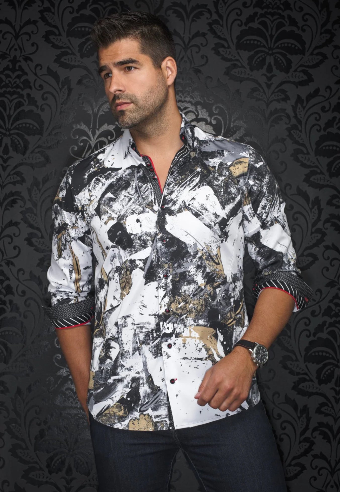 Shirt Omar White/Gold Stretch Shirt Omar White/Gold Stretch