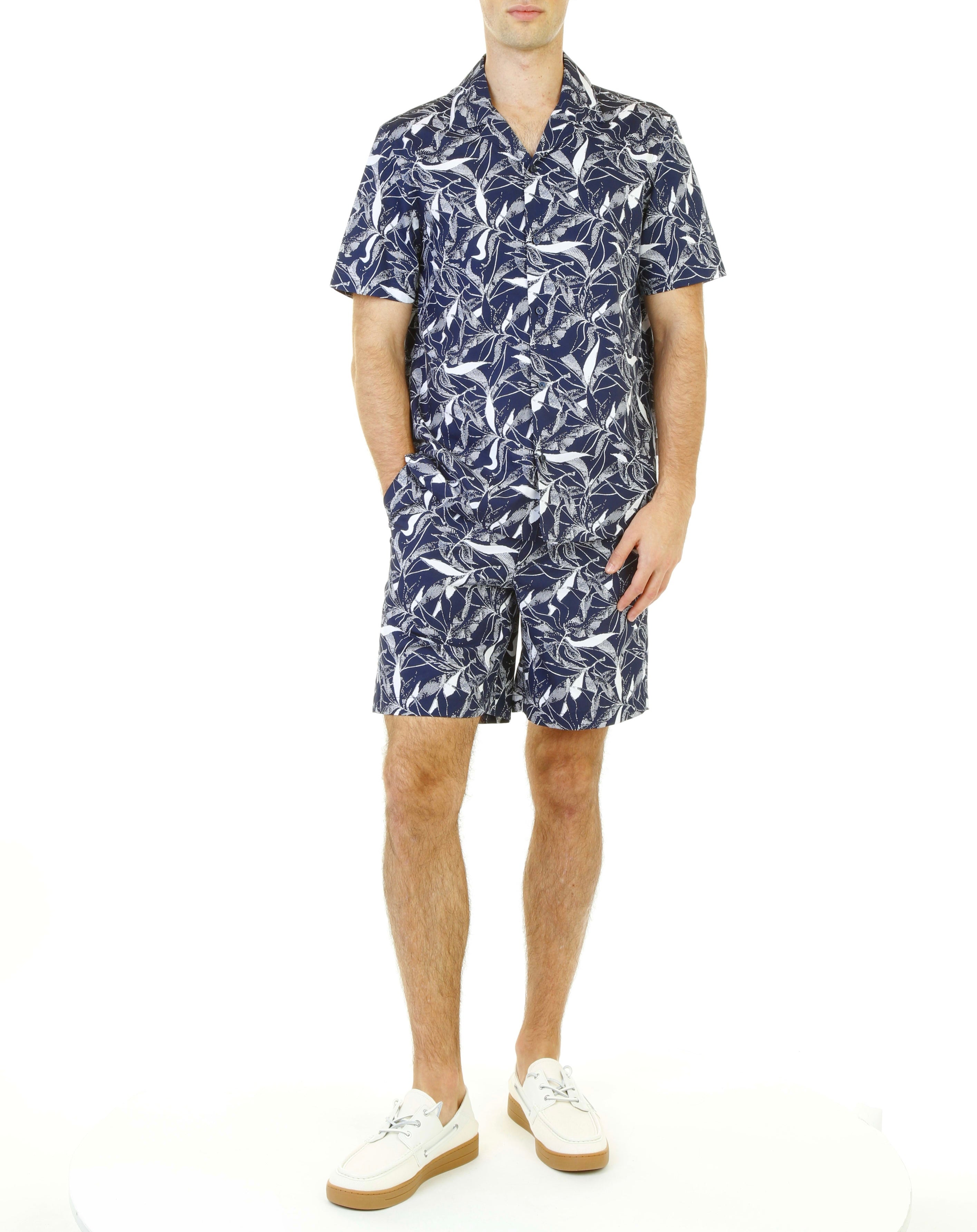 Floral Print Cotton Blend Shirt - Midnight