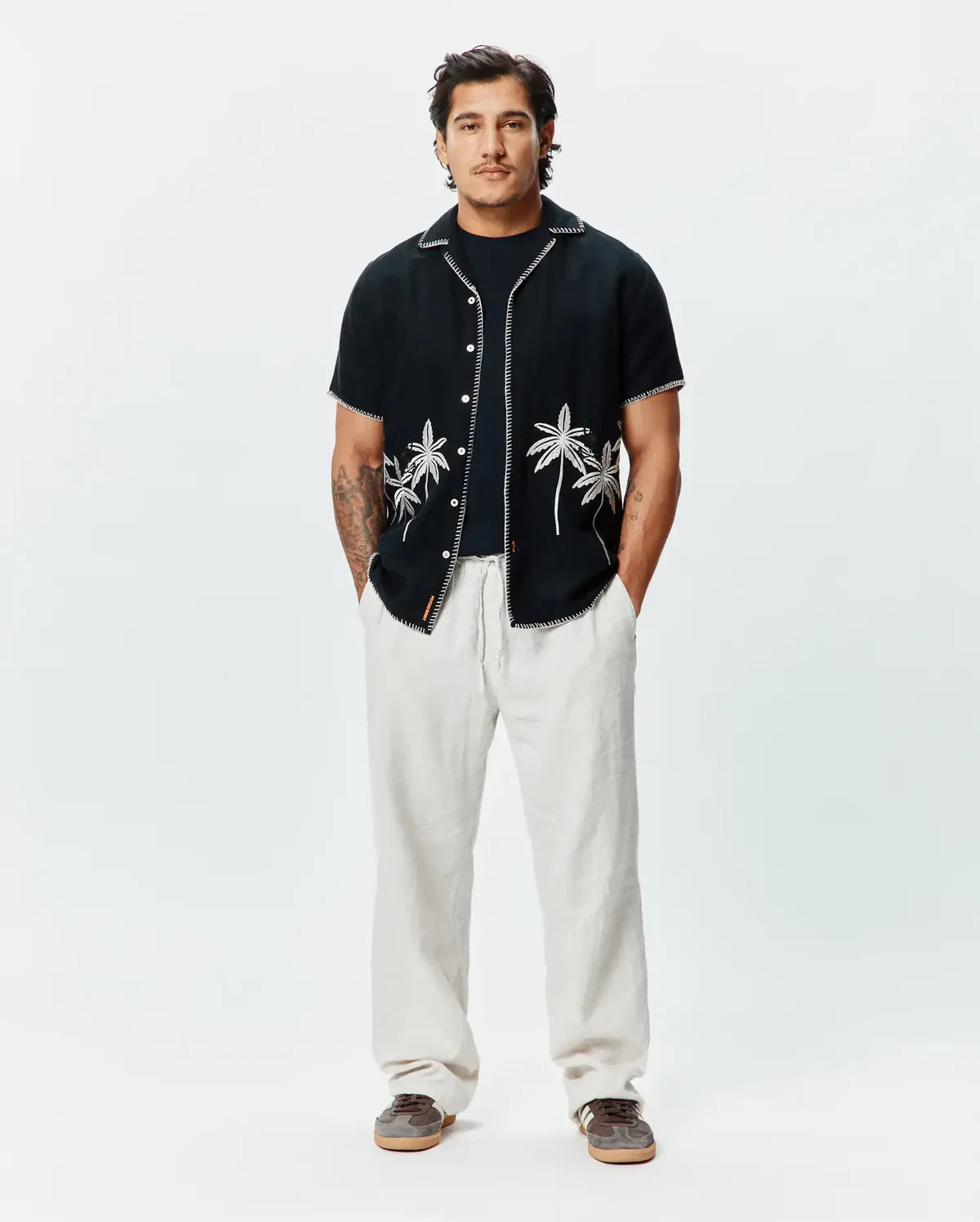 Mens Brad Linen Shirt - Black