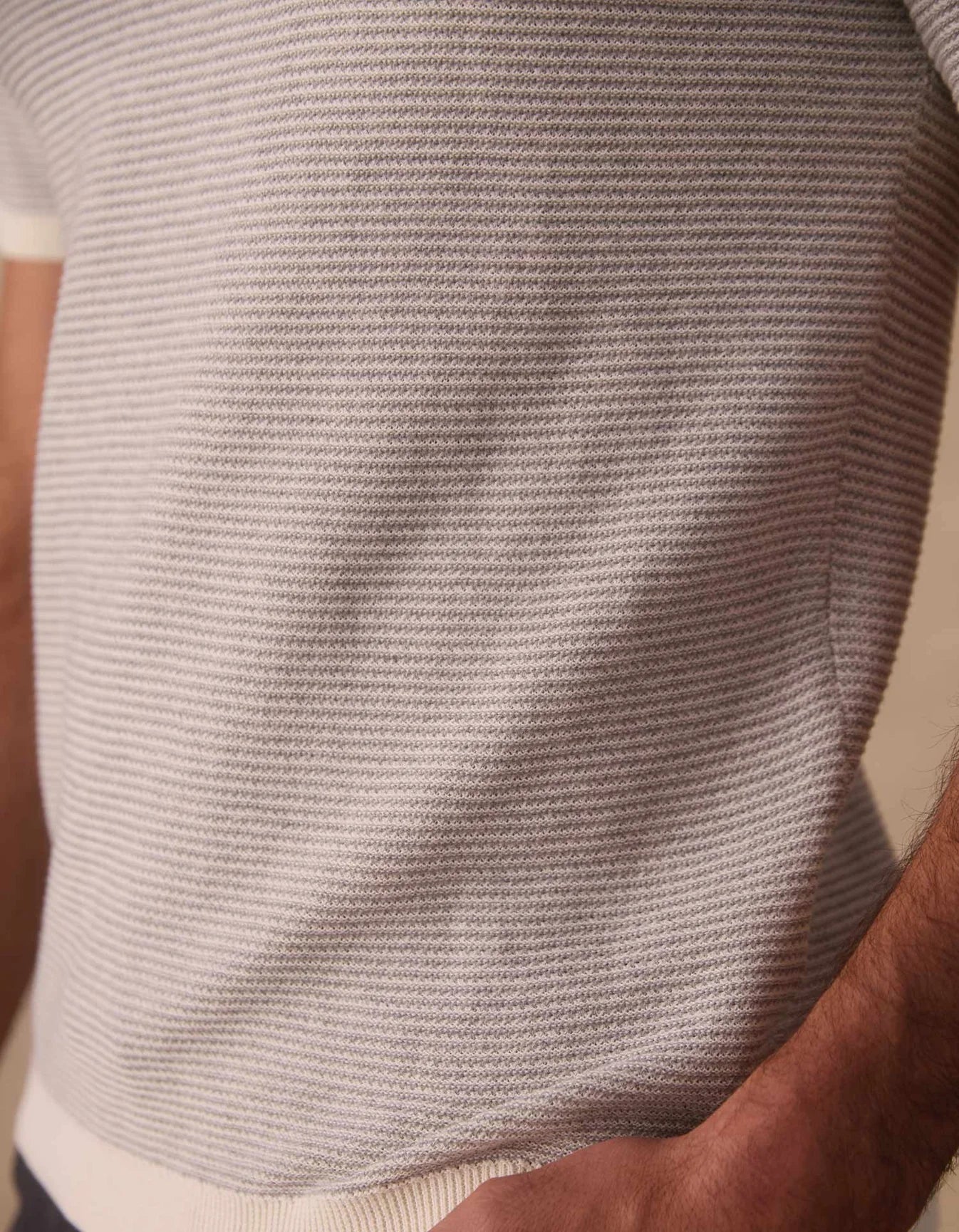 Robles Birdseye Knit Polo in - Cream/Grey