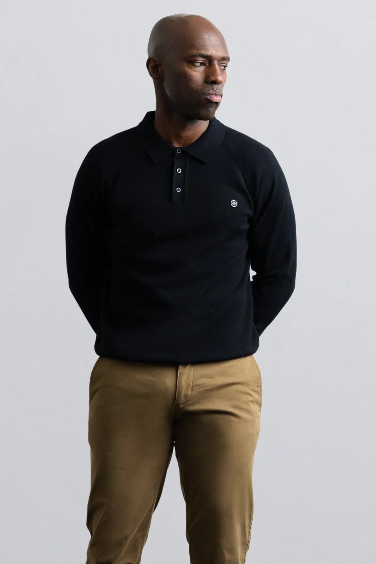 Long Sleeve Knit Polo - Black