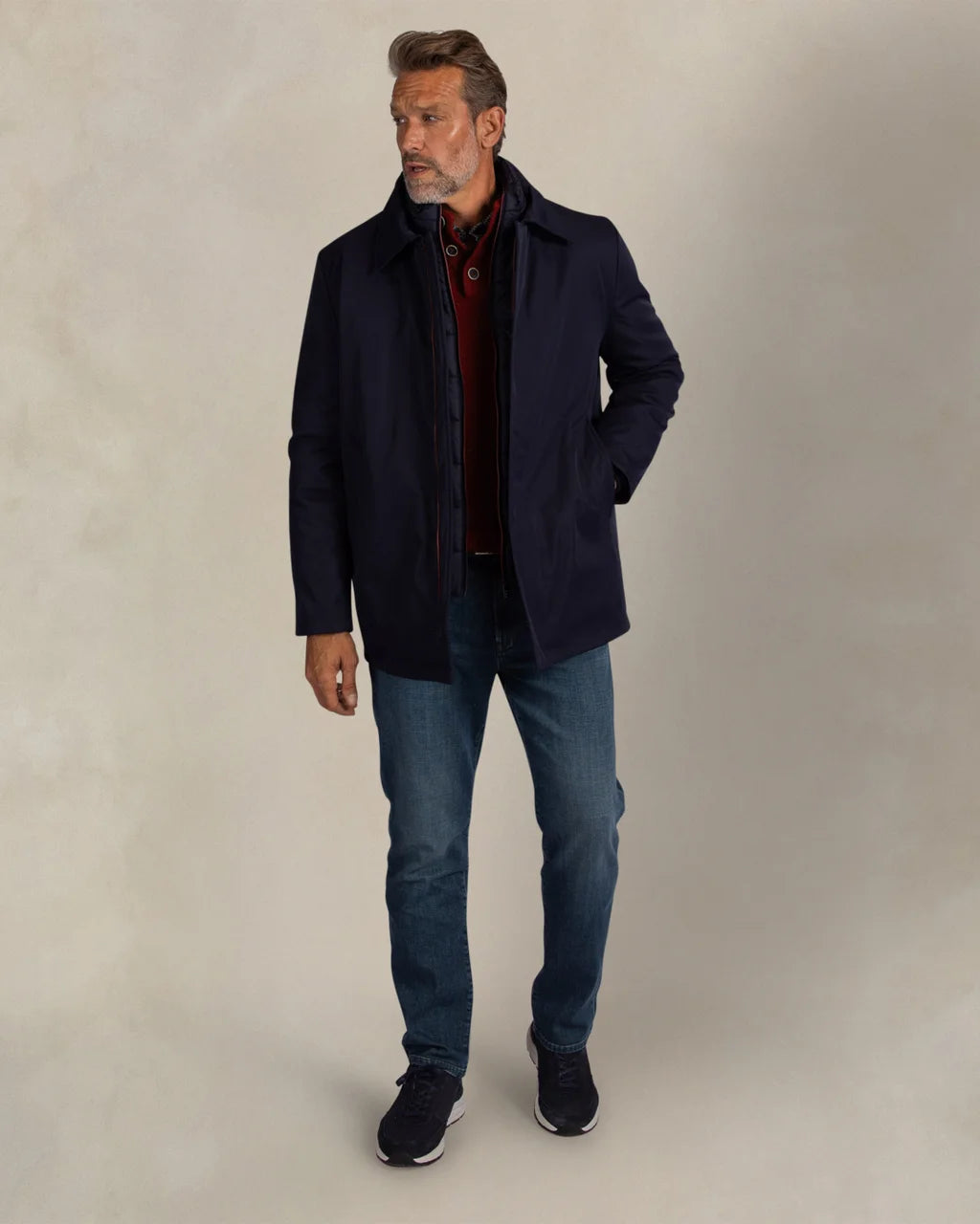 Stretch Jacket with Detachable Hood - Dark Blue