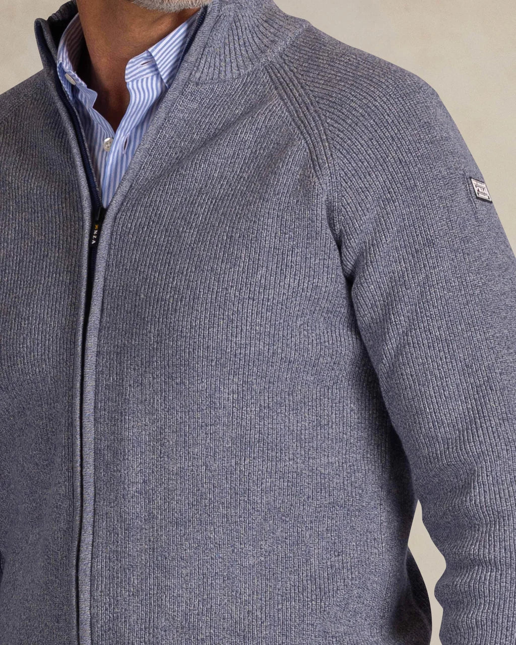 100% Cotton Cardigan - Blue Marled