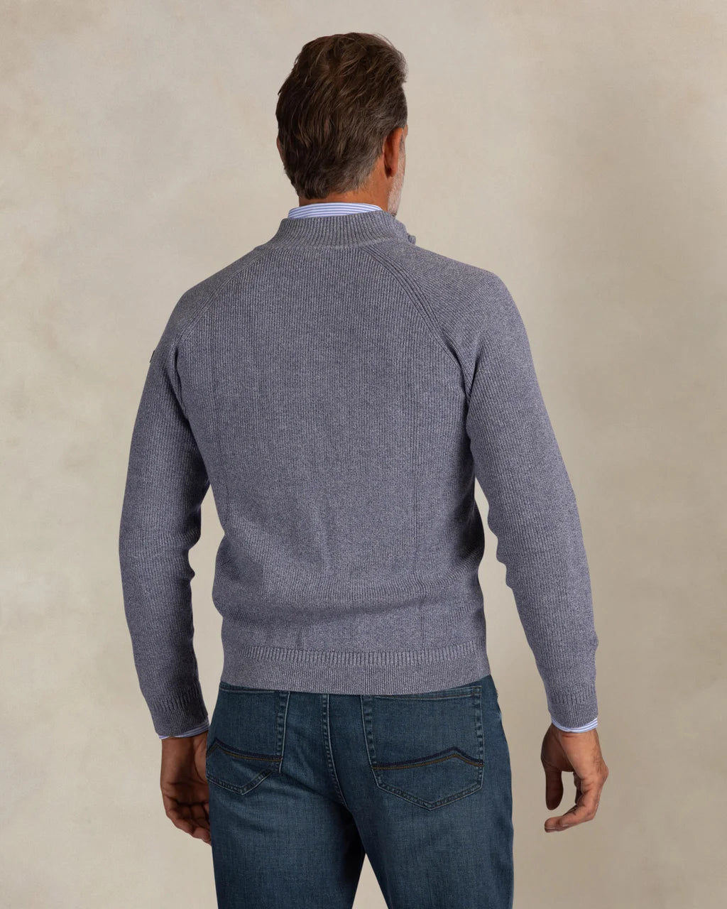 100% Cotton Cardigan - Blue Marled