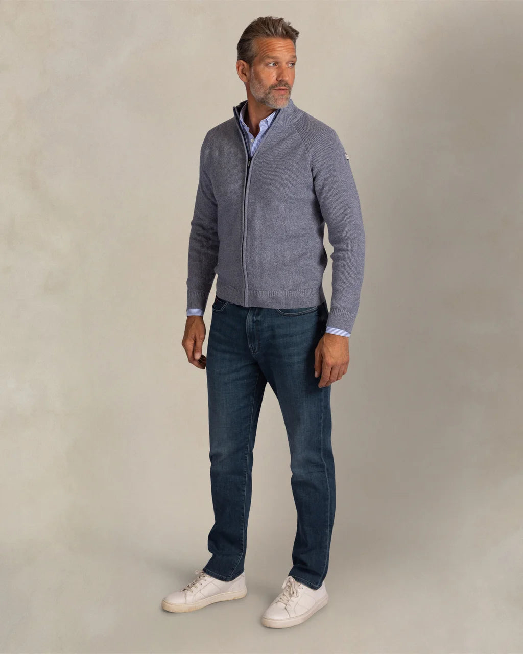 100% Cotton Cardigan - Blue Marled