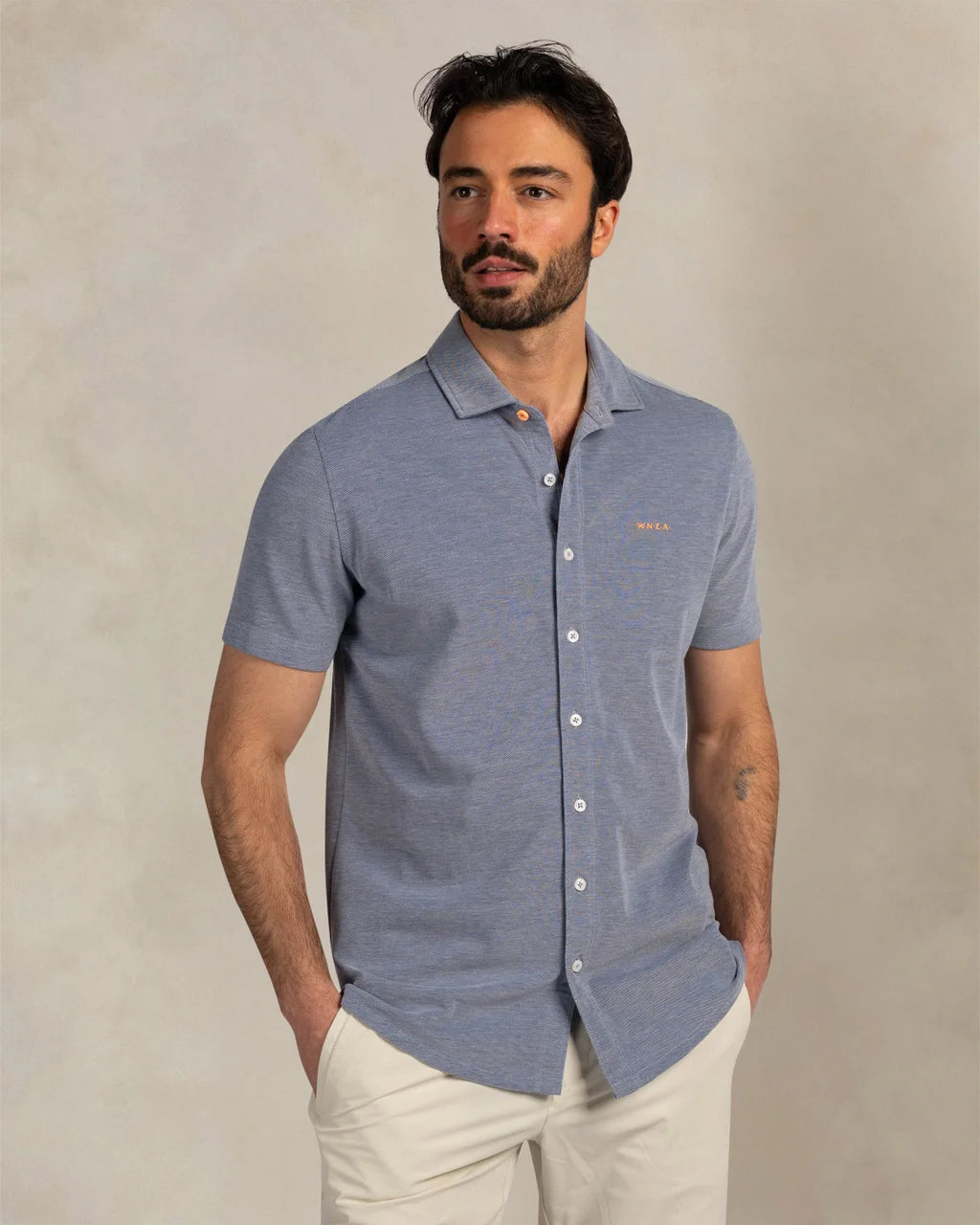 Cotton Piqué Shirt - Blue