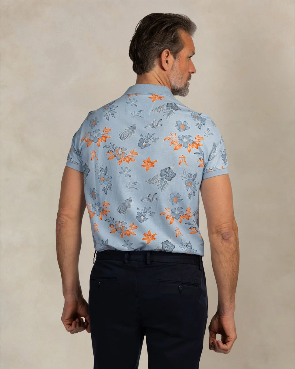 100% Cotton Polo With Print - Light Blue