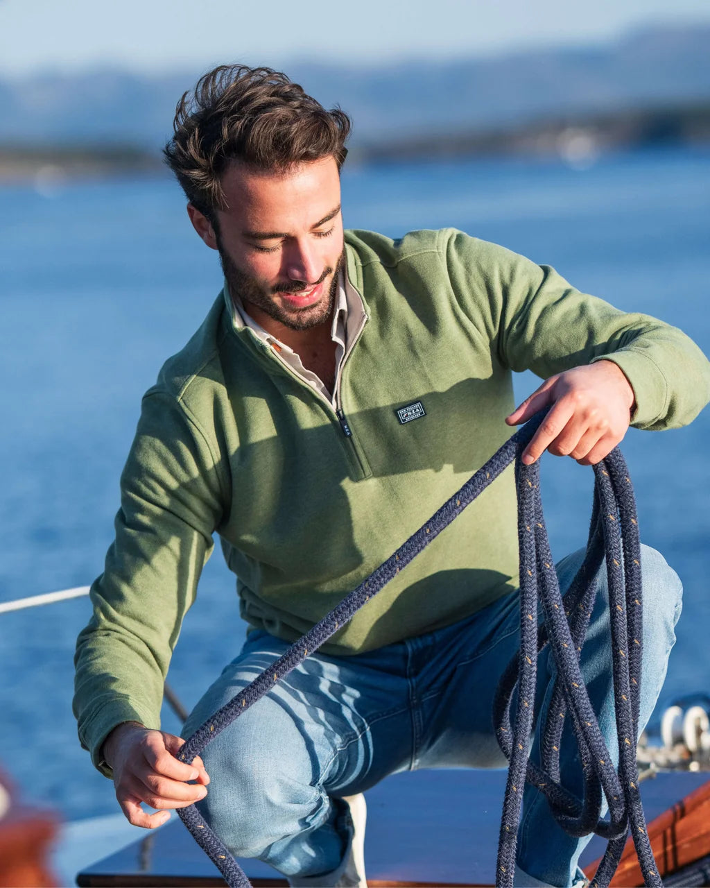 Cotton Piqué Quarter Zip Knit - Green