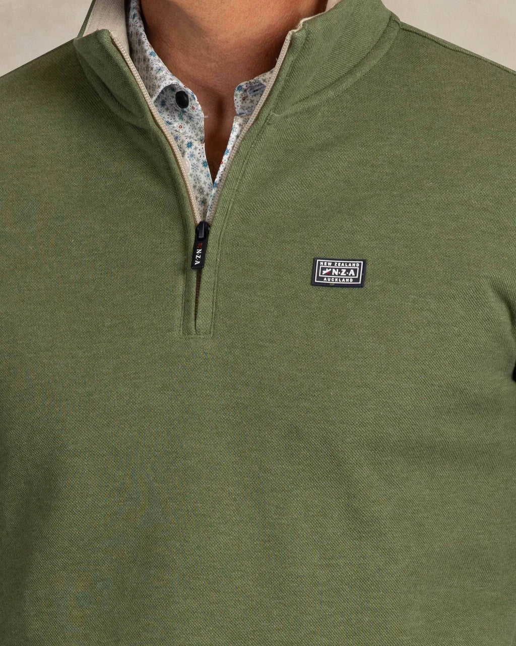 Cotton Piqué Quarter Zip Knit - Green