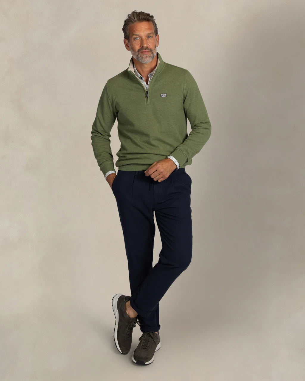 Cotton Piqué Quarter Zip Knit - Green
