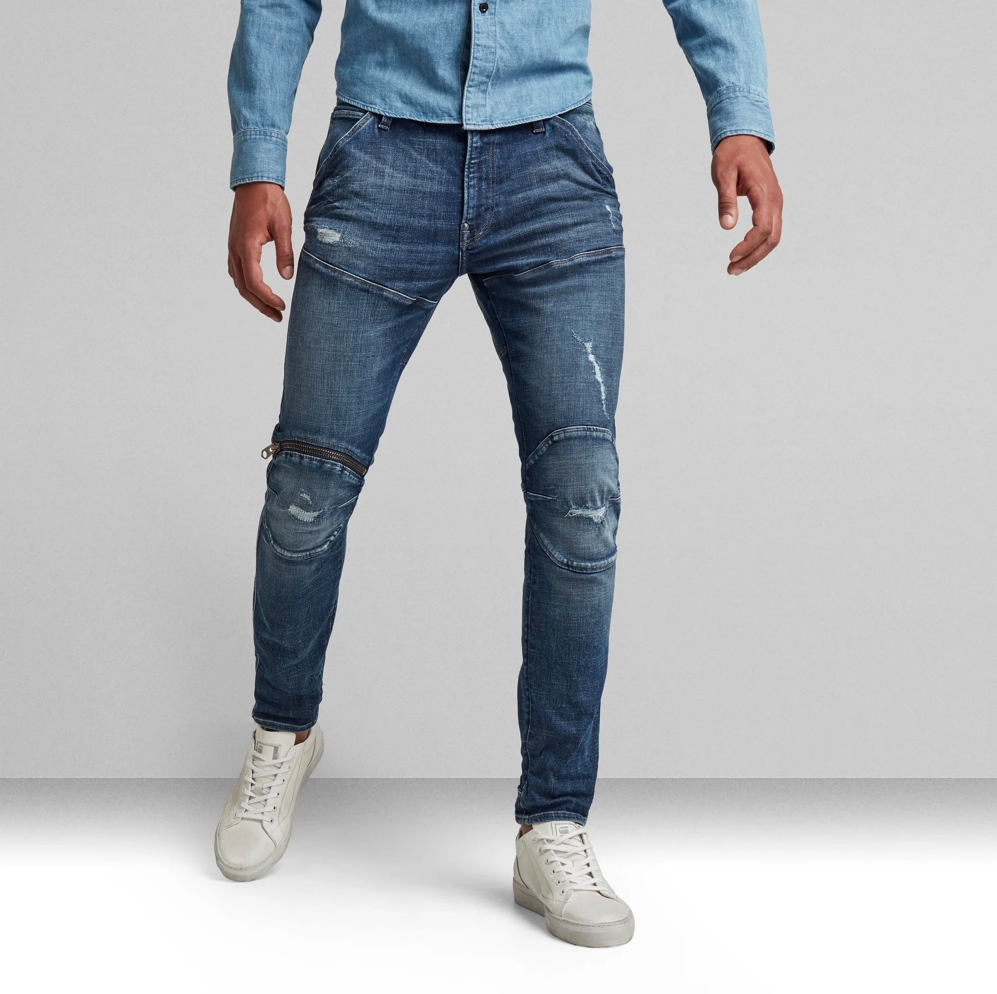 5620 3D Zip Knee Skinny Elwood Superstretch Faded Ripped Baltic Sea