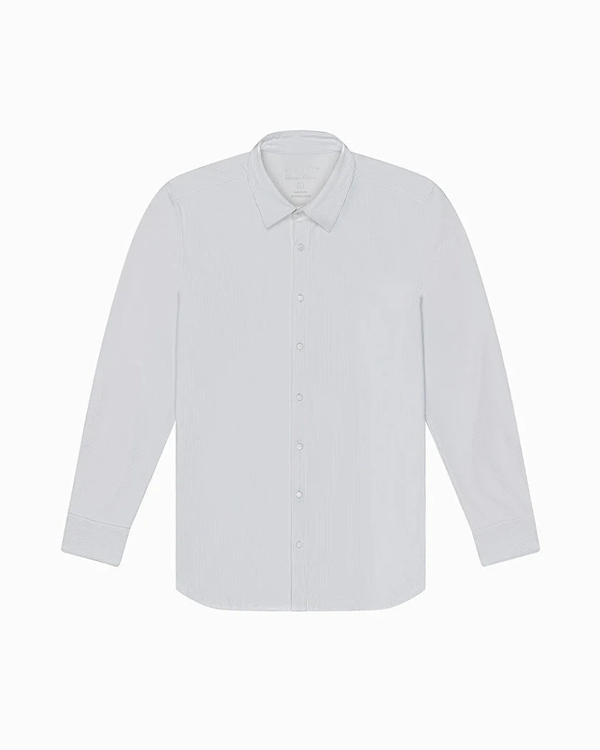 Ribbed+ Long Sleeve Button Down - White