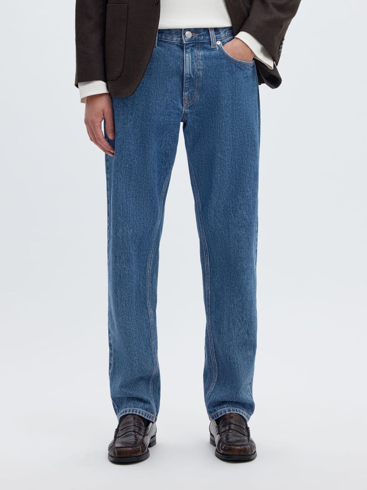 196 STRAIGHT FIT JEANS - Medium Blue Denim