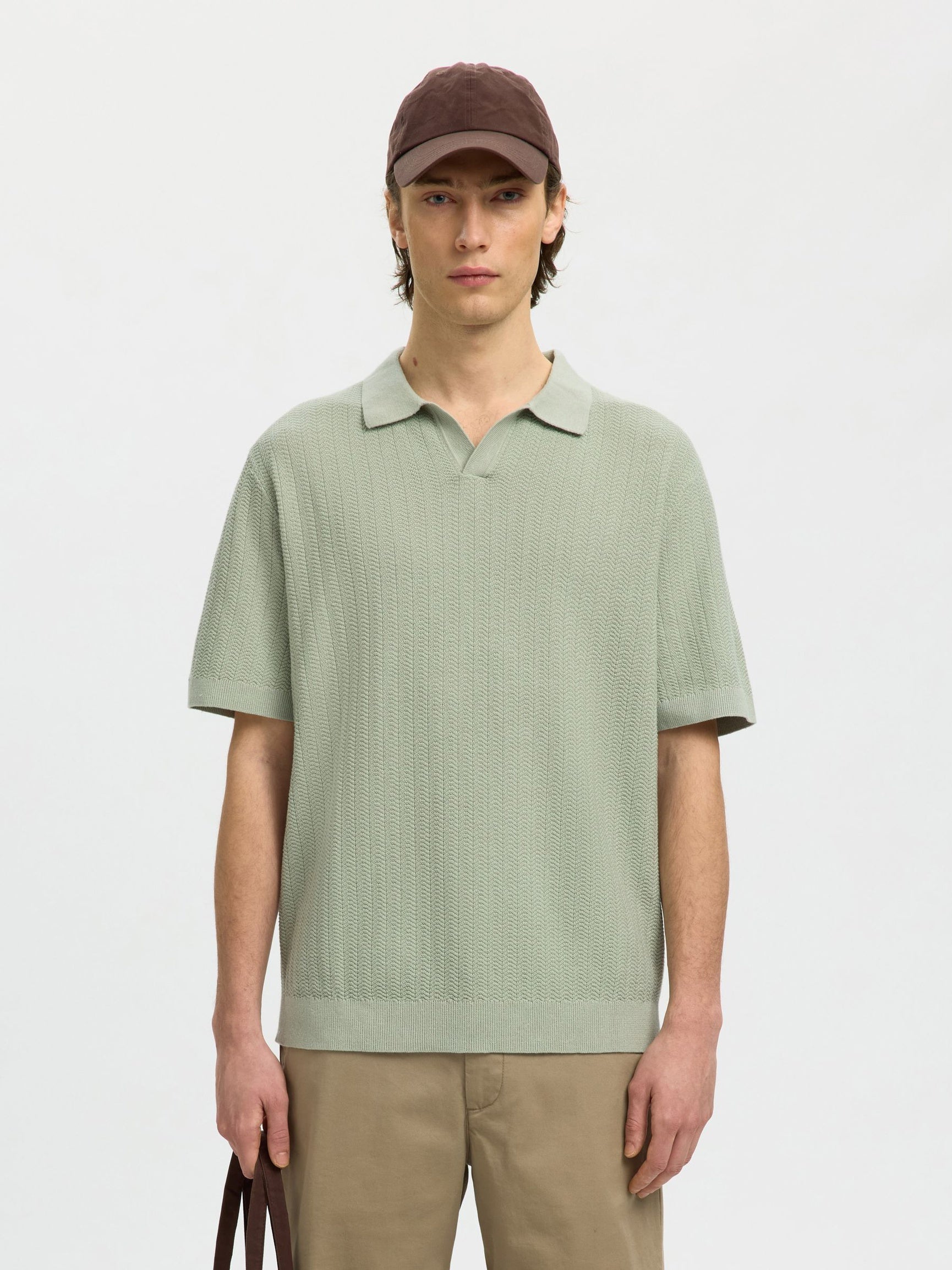 LINEN BLEND POLO SHIRT - AQUA GREY