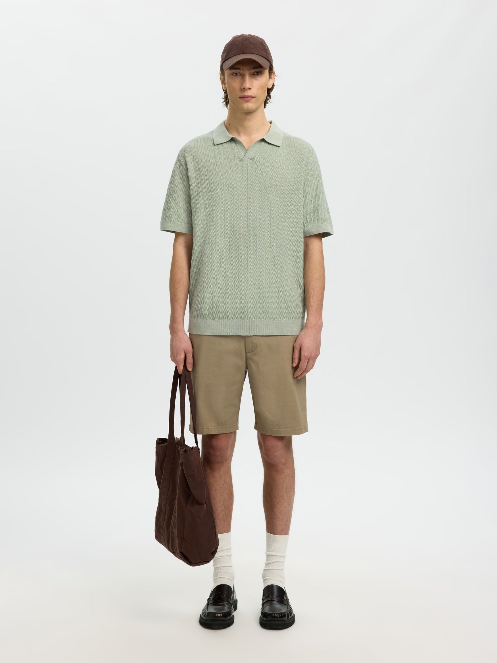 LINEN BLEND POLO SHIRT - AQUA GREY