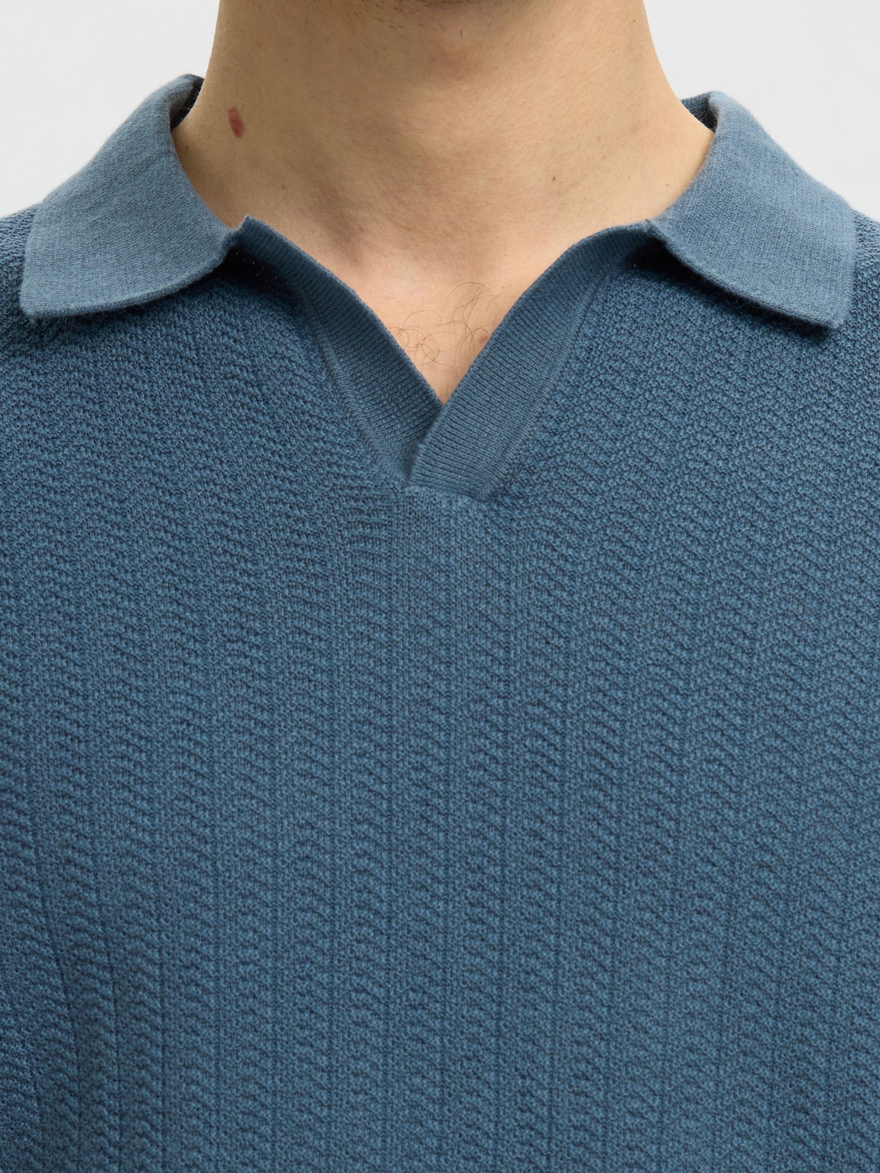 LINEN BLEND POLO SHIRT - BLUE MIRAGE