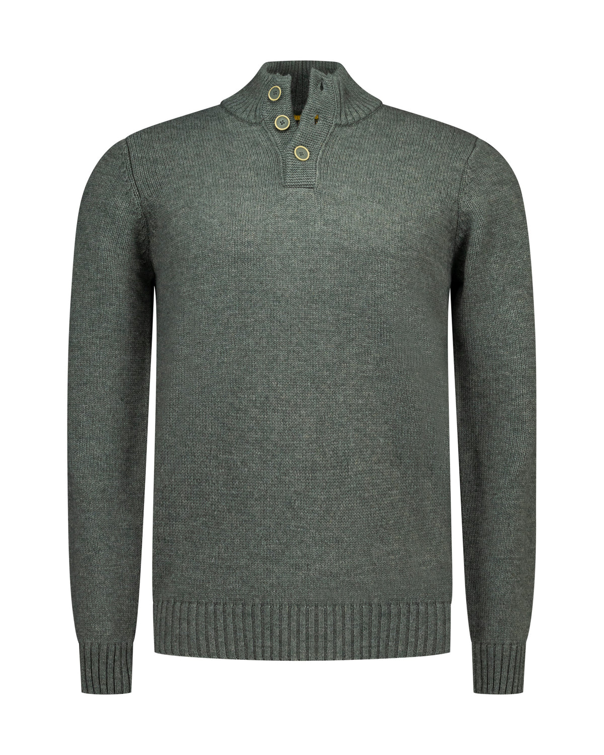 Wool Pullover with Buttoned Collar - Ranger Green