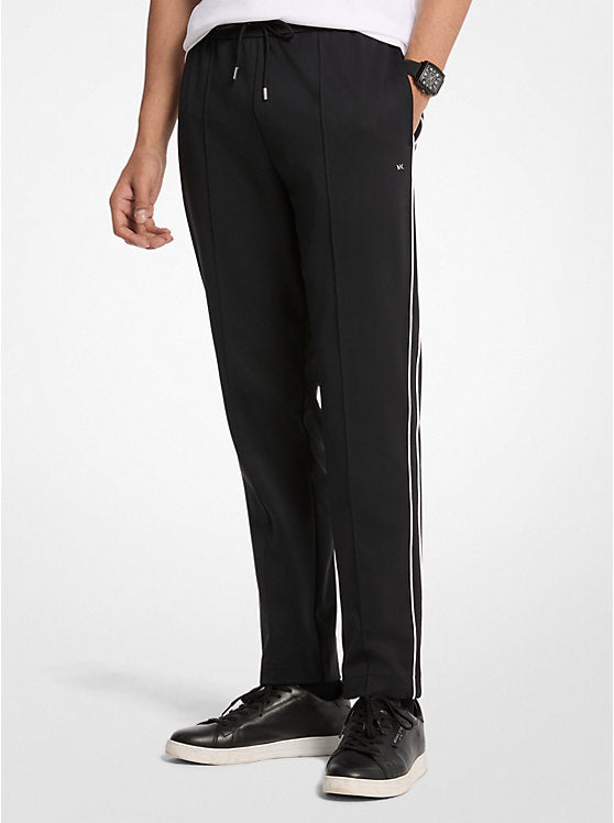 Contrast Piping Stretch Nylon Track Pants - Black