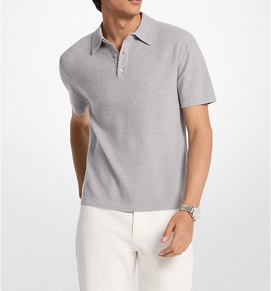 Ribbed Cotton Polo Shirt - Heather Grey