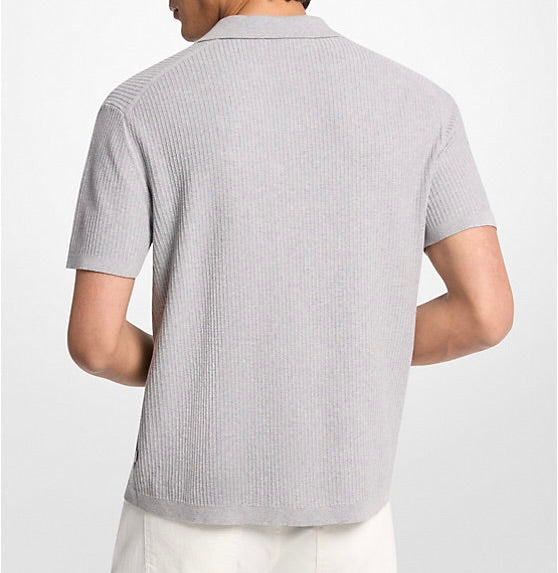 Ribbed Cotton Polo Shirt - Heather Grey