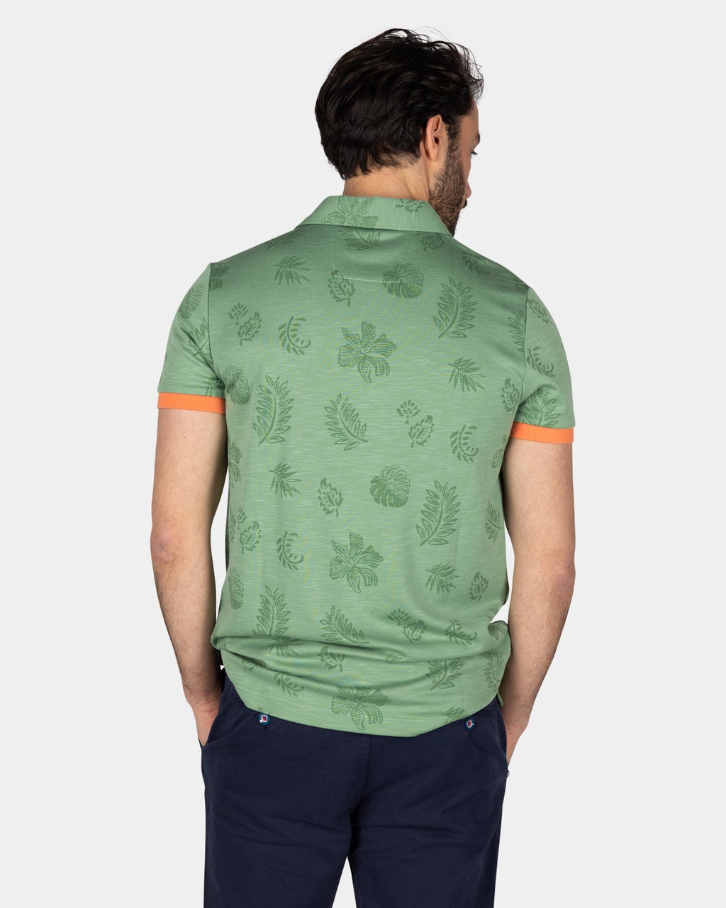 GREEN POLO SHIRT WITH LEAF PRINT