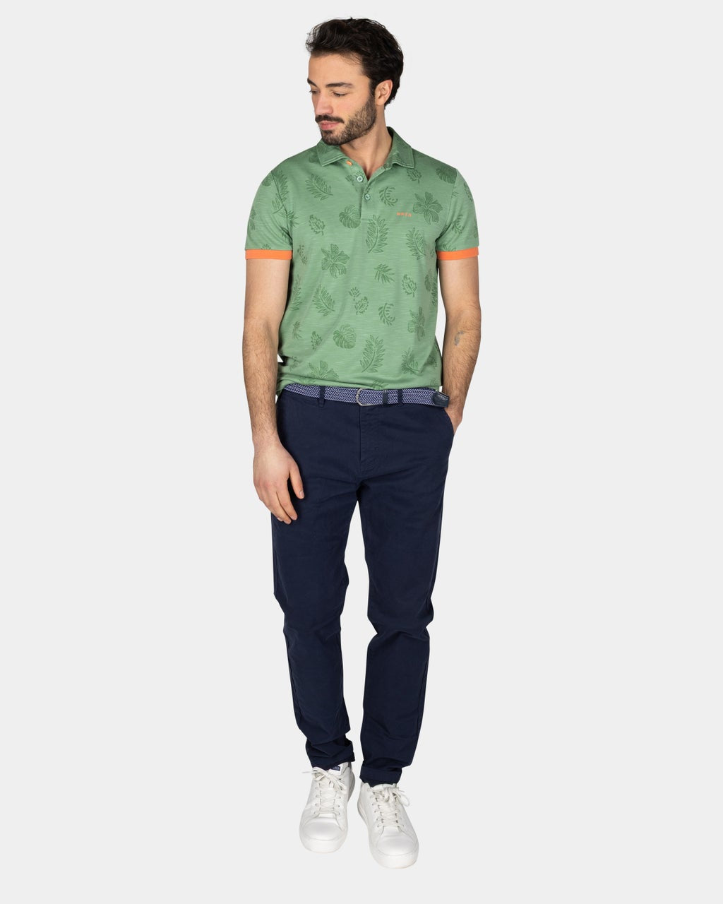 GREEN POLO SHIRT WITH LEAF PRINT