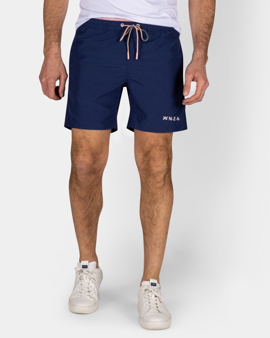 SOLID NAVY SWIM SHORTS WITH PINK DETAILS