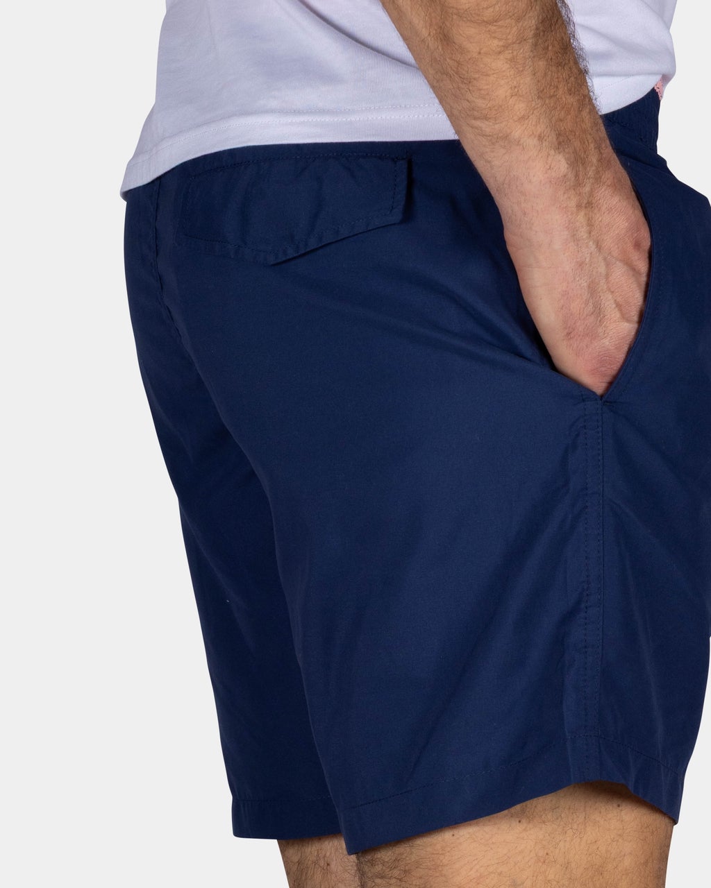 SOLID NAVY SWIM SHORTS WITH PINK DETAILS