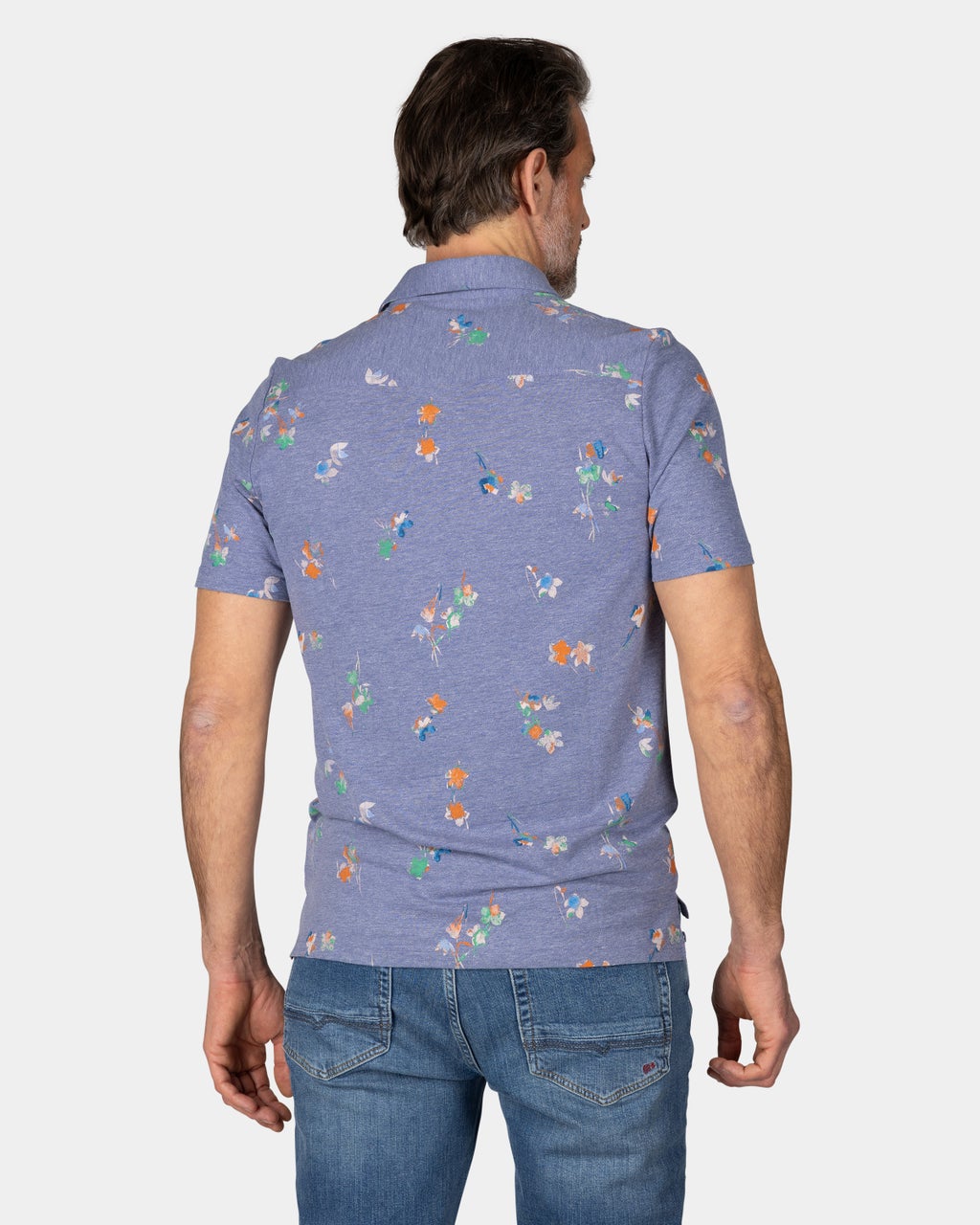 NAVY POLO SHIRT WITH LEAF PRINT