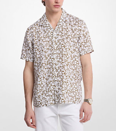 Floral Linen Camp Shirt - SAFARI GREEN