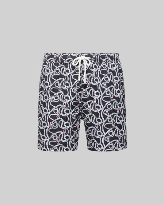 Mens Cyrus All Over Print Swim Trunk -  Black