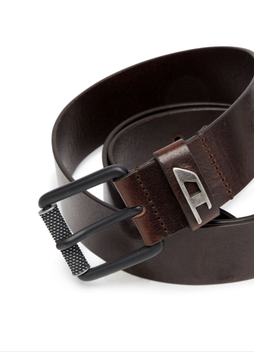 B-Dave Ii Shiny leather belt with logo loop Dark Brown