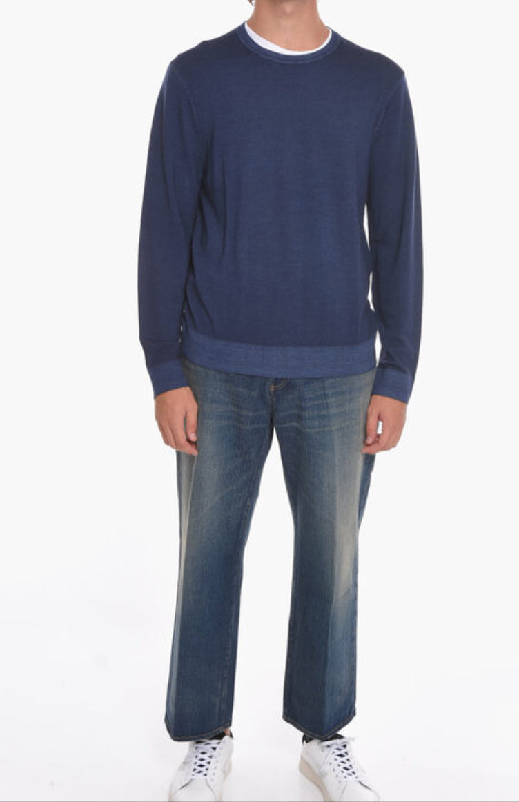 CREW NECK EXTRAFINE MERINO WOOL SWEATER - Midnight Blue