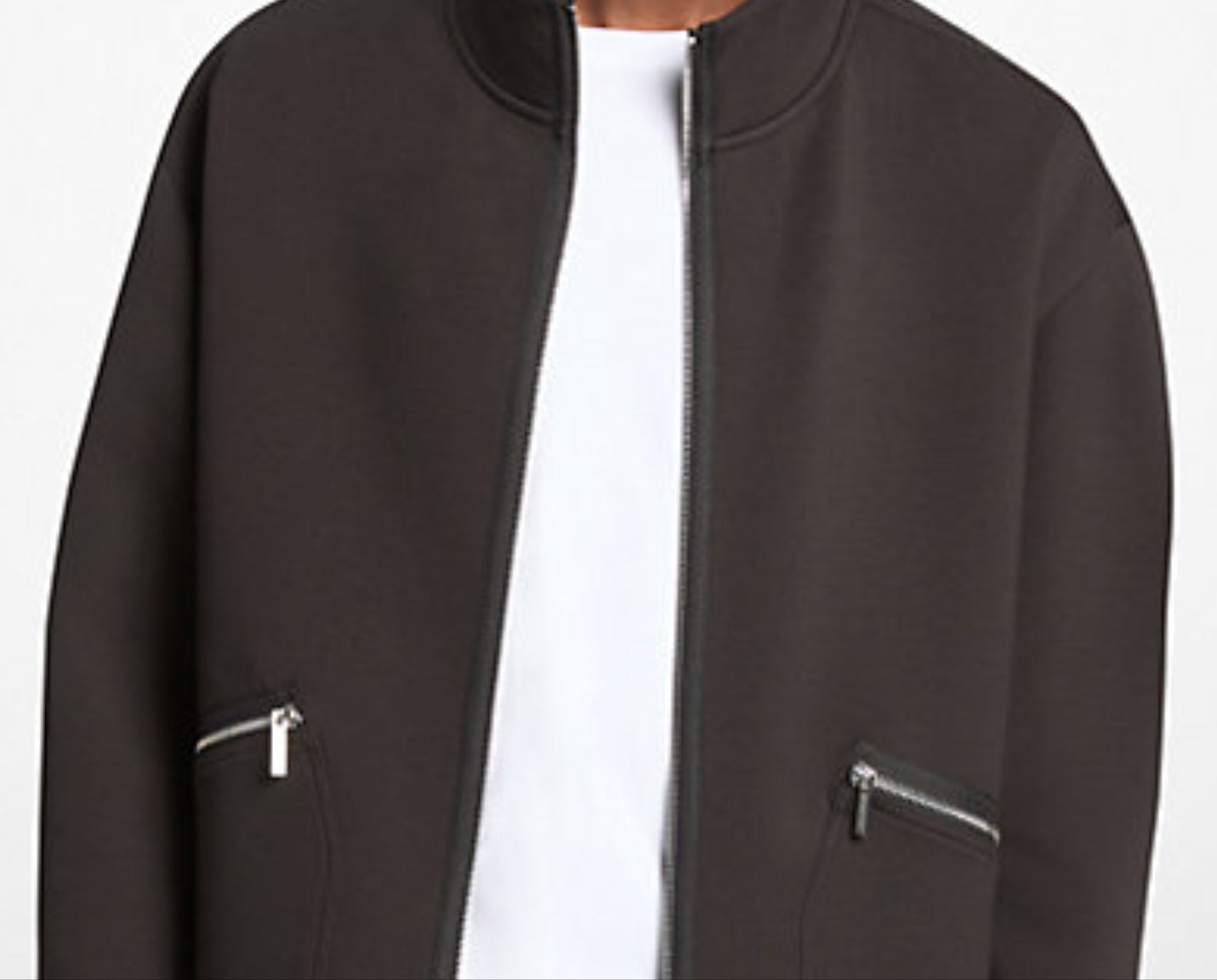 Cotton Blend Zip-Up Jacket - Black