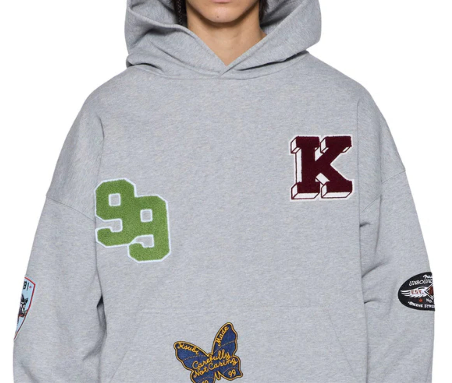 Patched Ekcess Hoodie - Grey Marle