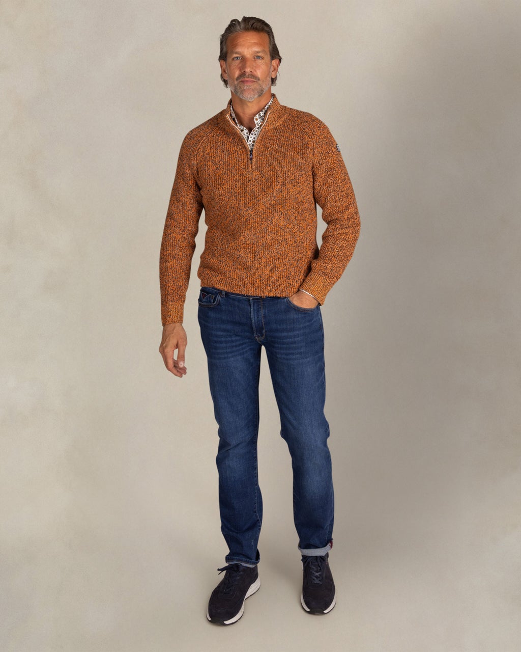 COTTON HALF ZIP KNIT - ORANGE