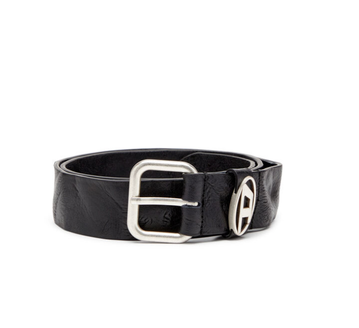 3.9cm logo-plaque wrinkled leather belt - Black