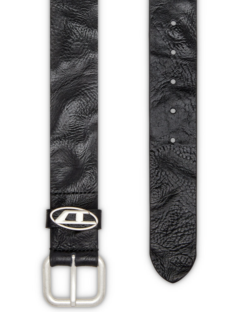 3.9cm logo-plaque wrinkled leather belt - Black