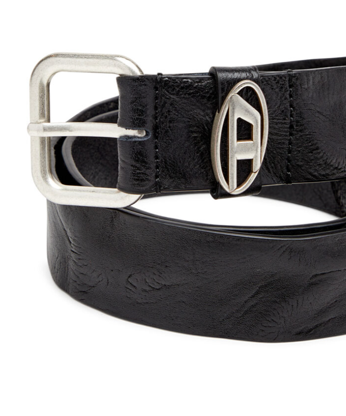 3.9cm logo-plaque wrinkled leather belt - Black