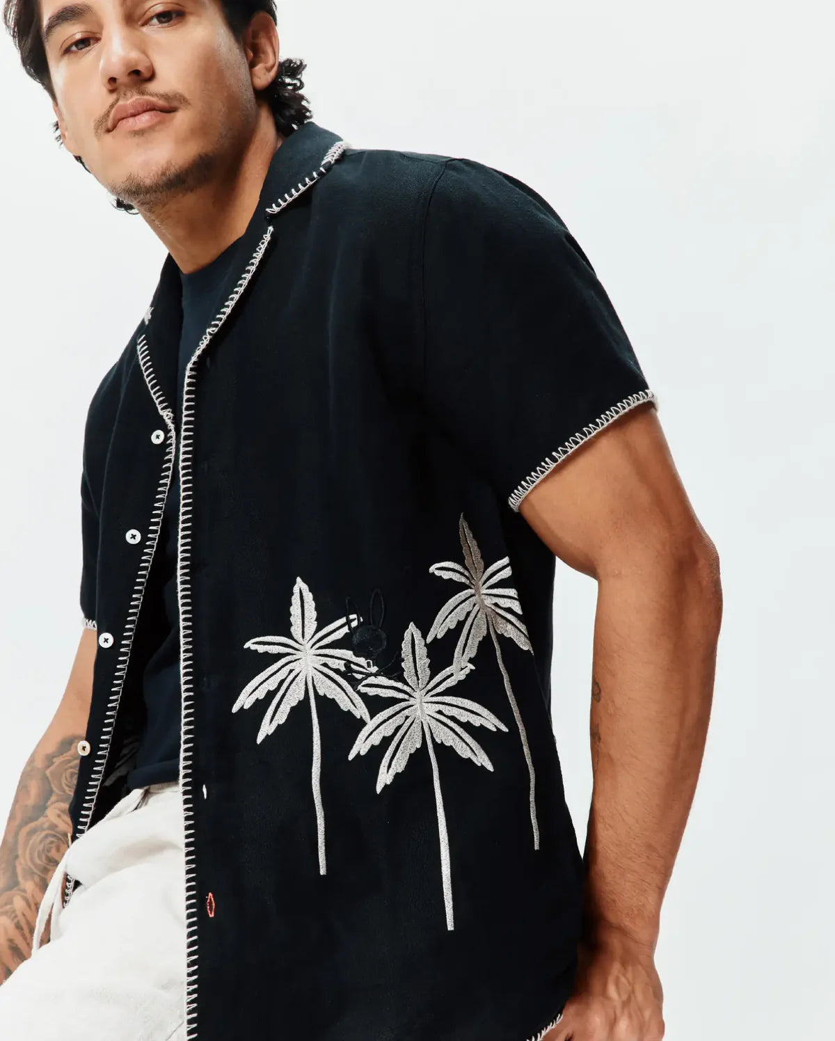 Mens Brad Linen Shirt - Black