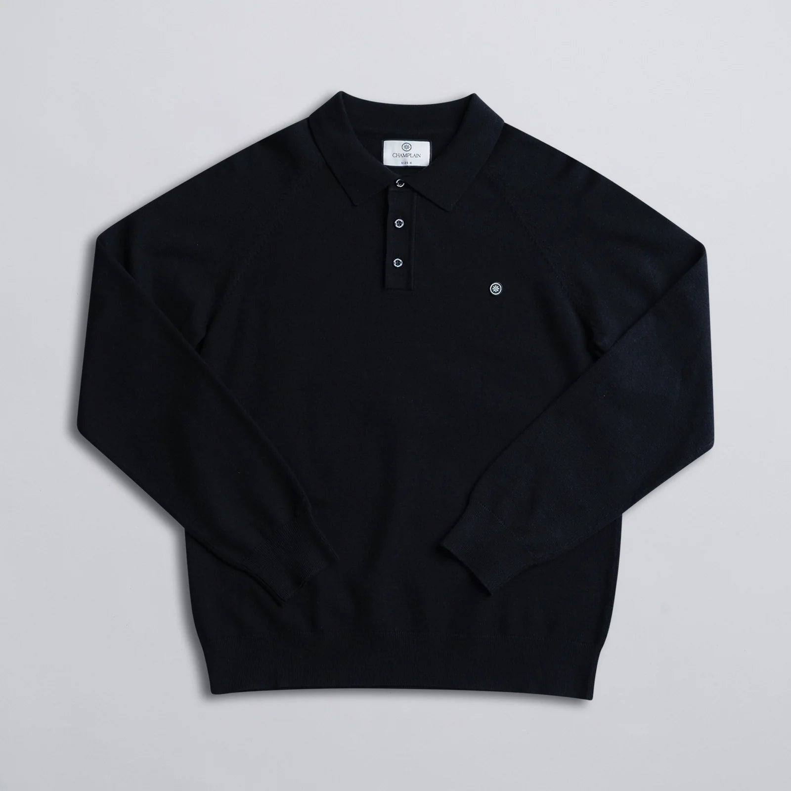Long Sleeve Knit Polo - Black