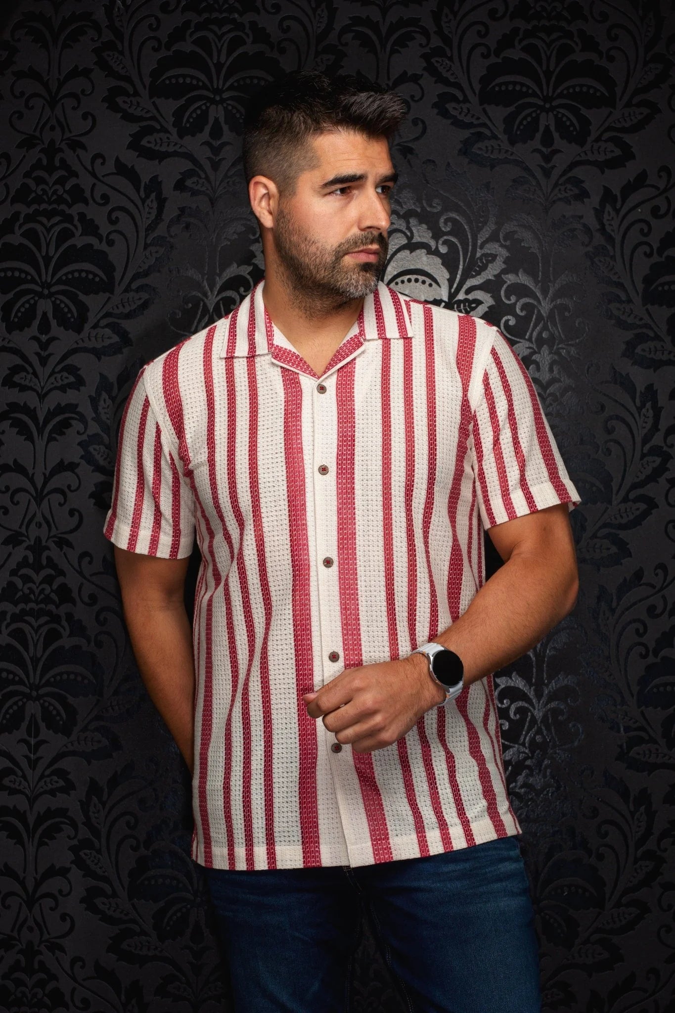 OPEN-COLLAR Shirt | RAJ-T, Stone Cabernet