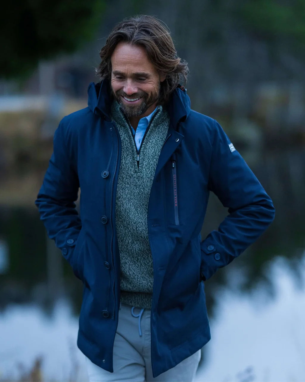 Stretch Jacket with Detachable Hood - Dark Blue
