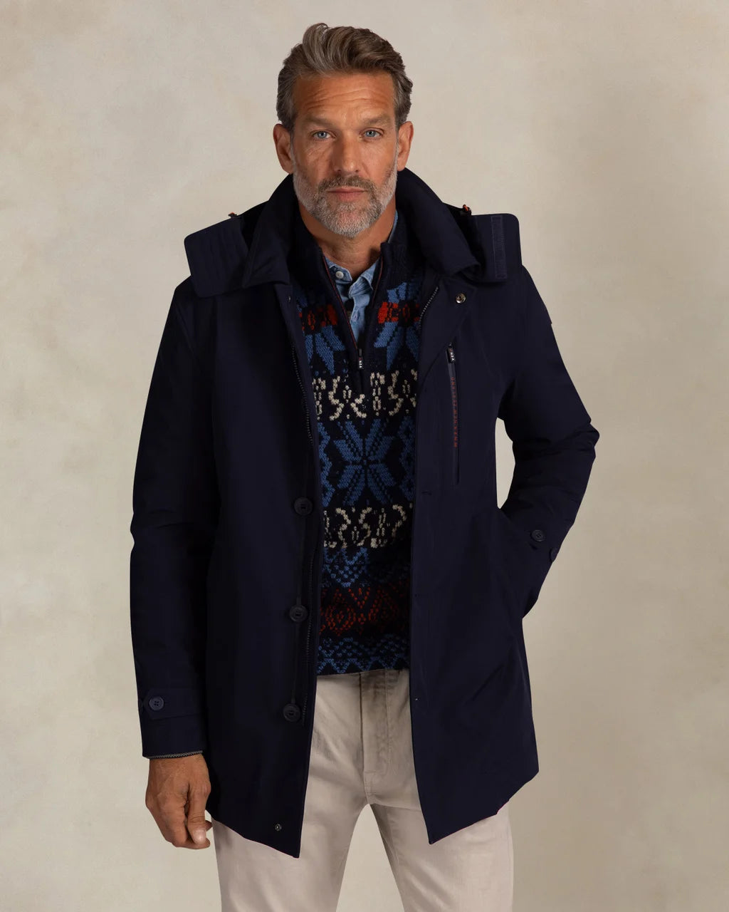 Stretch Jacket with Detachable Hood - Dark Blue