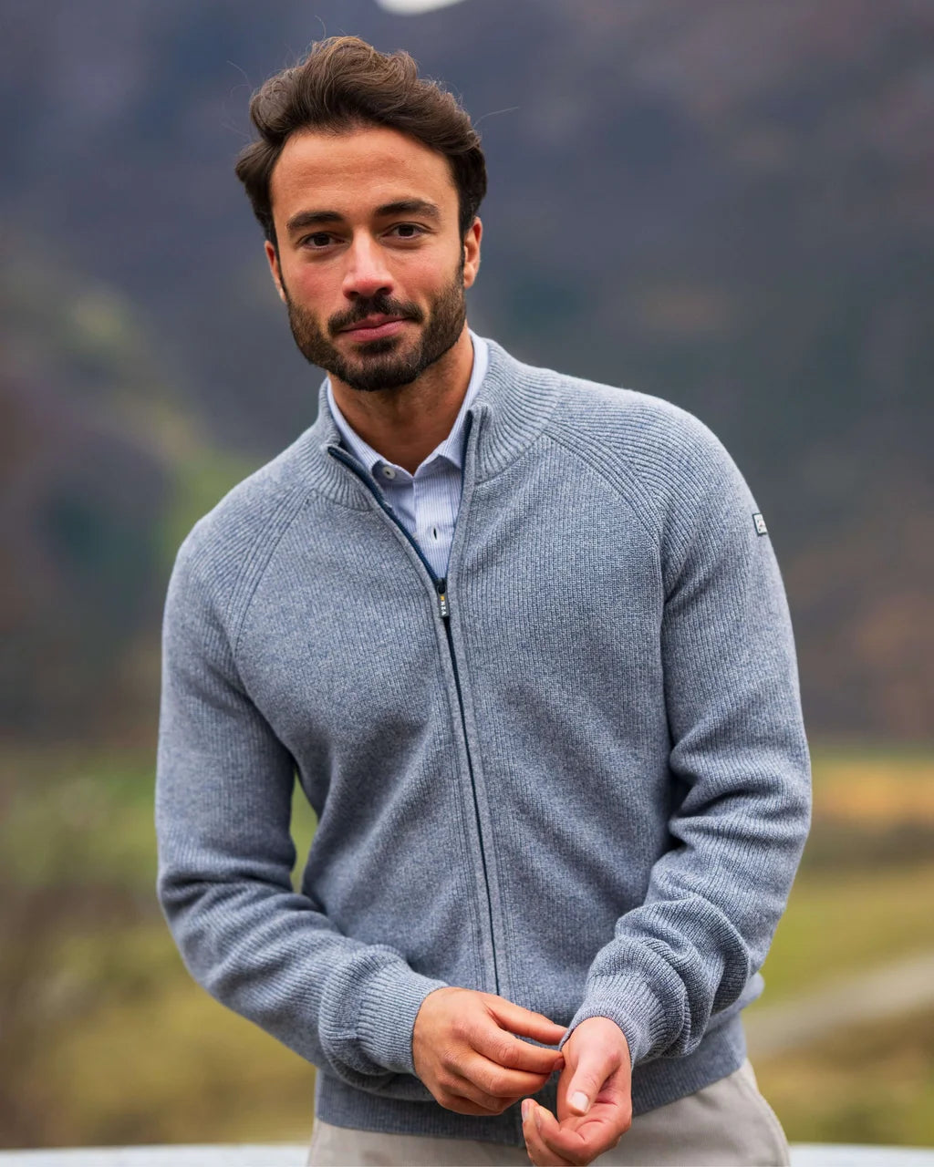 100% Cotton Cardigan - Blue Marled
